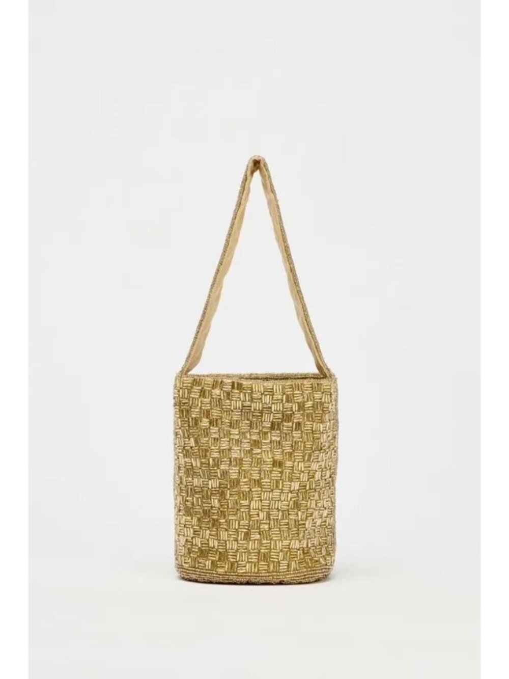 Zara Women Mini Bucket Bag M Gold Beaded Detachable Chain Crossbody 6582/510 NWT